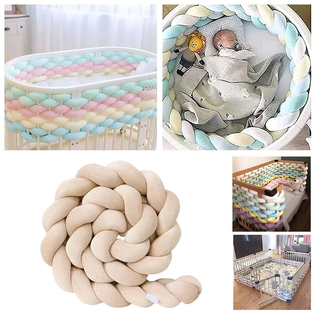 Braided Baby Crib Bumper (1.5M), Soft Knot Pillow Cushion for Crib Protection