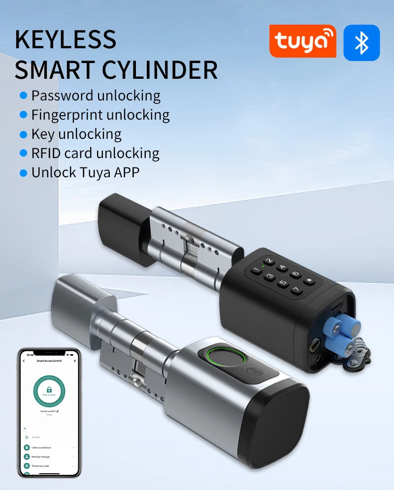 Tuya APP Fingerprint Cylinder Smart Door Lock Electronic Digital RFID Keypad Cod