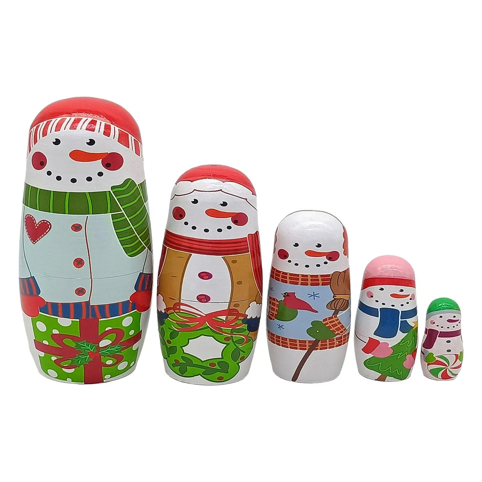 

5x Holiday Santa Snowman Nesting Doll Stacking Hand Painted Matryoshka Dolls Nesting Wishing Dolls for Halloween Home Office