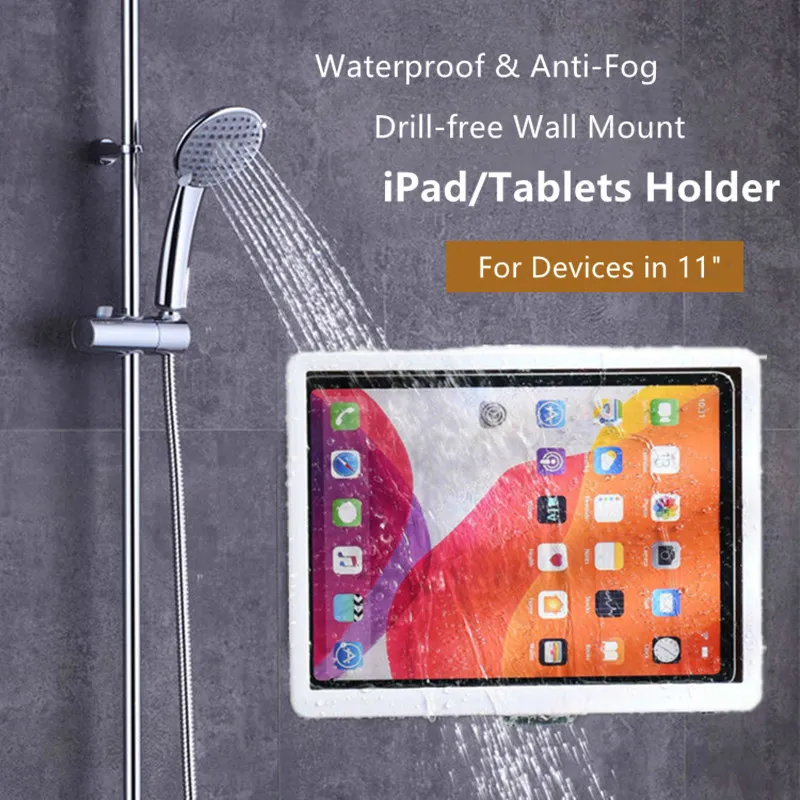 

11 дюймовый держатель для телефона iPad, водонепроницаемый чехол, настенное крепление, противотуманные полки для планшетов, самоклеящийся кронштейн для ванной комнаты