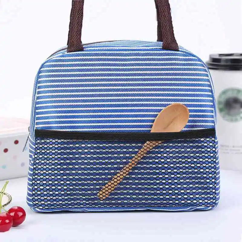 

Portable Lunchbox Insulated Thermal Bag Striped Cool Ice Picnic Lunch Storage Case Waterproof Bags