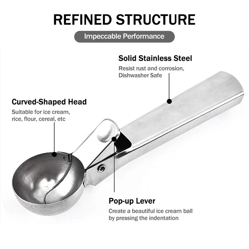 Stainless Steel Ice Cream Scoop with Trigger Lever and Yellow Grip