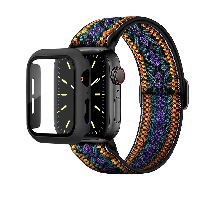 Elastic Nylon Loop Bracelet with Scrunchie Strap for Apple Watch with Case Combo