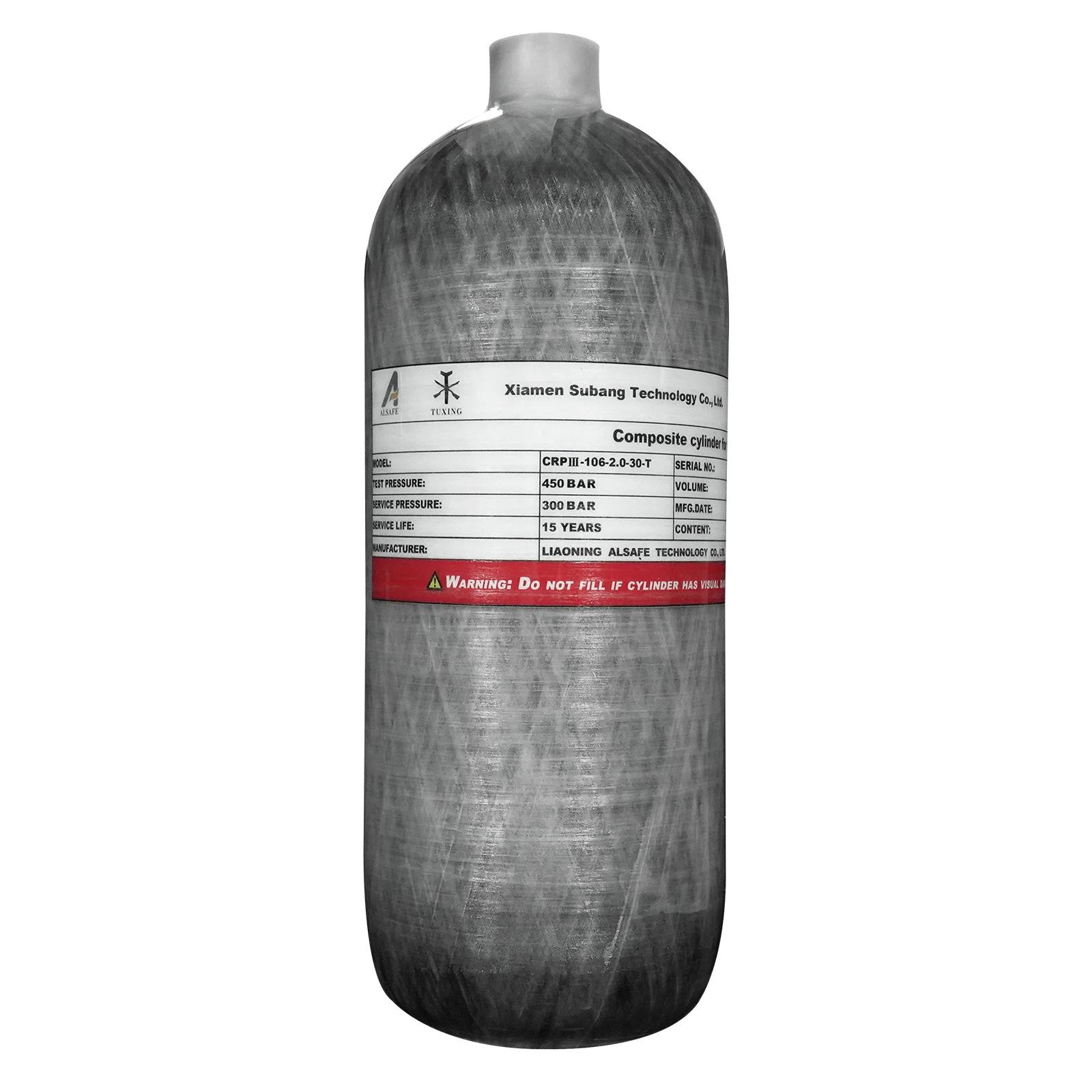 TUXING 4500Psi 2L Carbon Fiber Cylinder High Pressure Tank Scuba Diving Tank wit