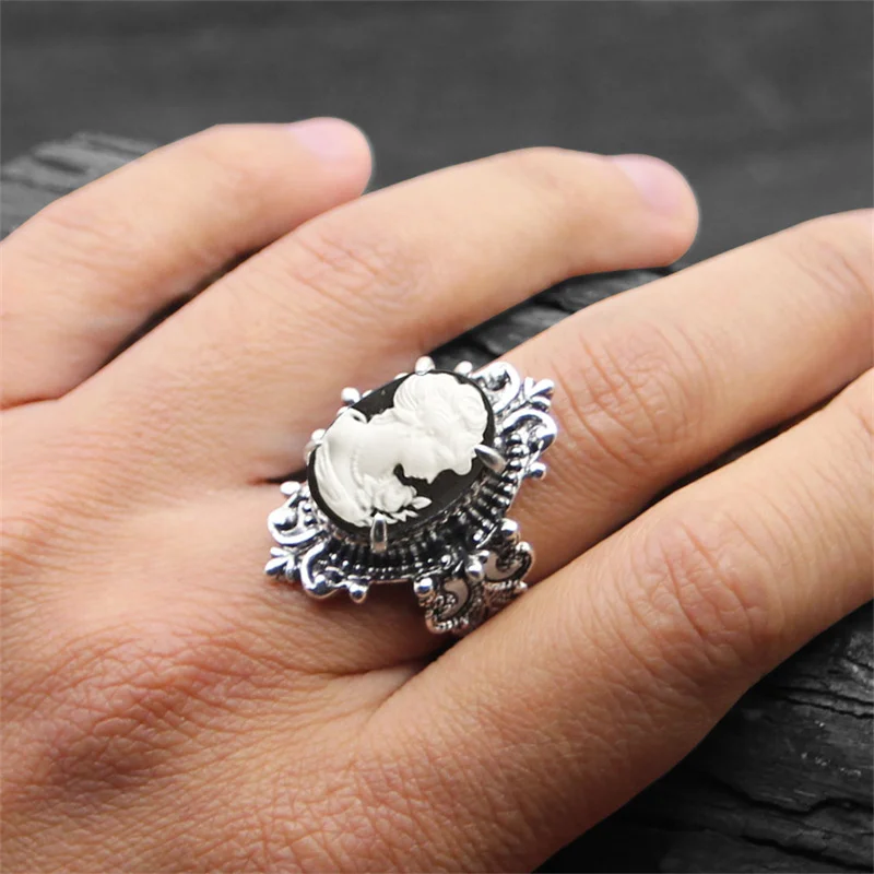 Vintage Leaf Lady Queen Cameo Rings for Women Antique Silver Plated Flower Cross Pink Cameo Ring Fashion Jewelry finger ring,silver ring