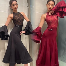 Black Lace Sexy Ballroom Dance Competition Dresses For Women Fringe Backless Waltz Dance Costume Latin Performance Dress BL8317