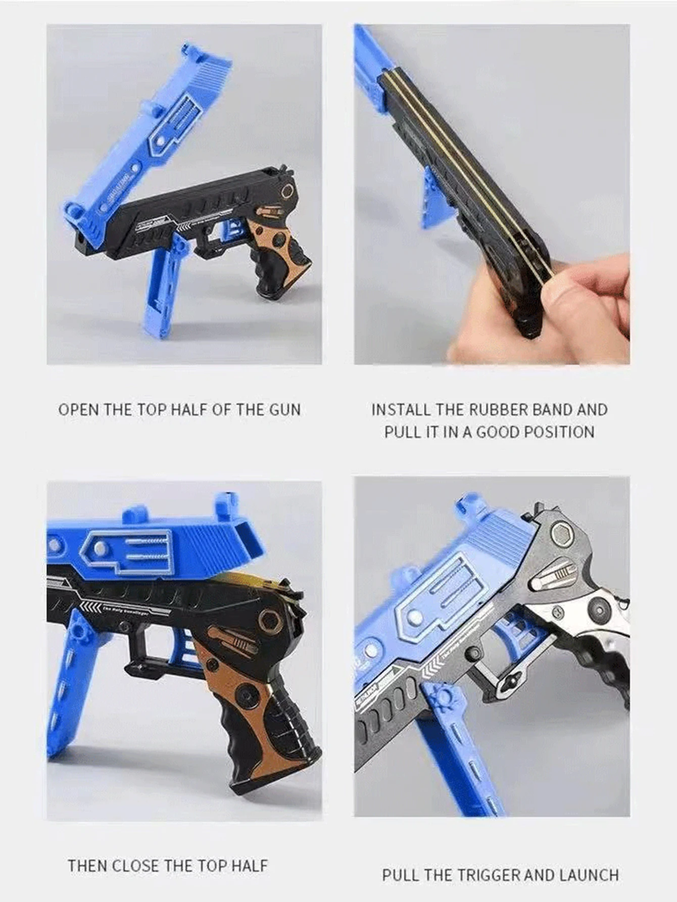 Continuous Fire Rubber Band Pistol Simulation Foldable Launcher Repeated Manual Shooting Game Competitive Target Sport Toy Guns 6