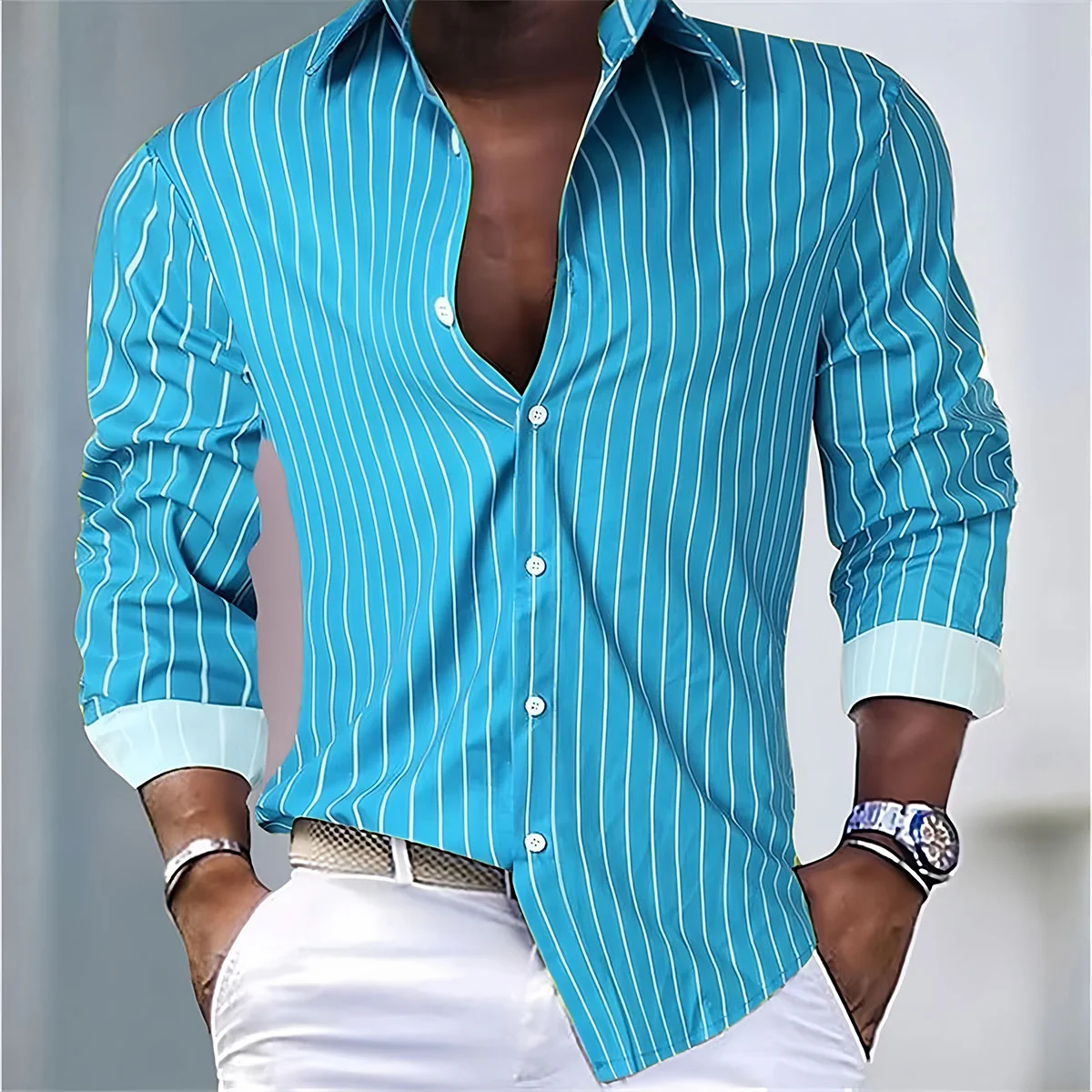 NONE Men Striped Long Sleeve Shirt Multicolor 7