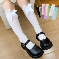 Girls Long Tube Lace Stockings Sweet Bow Jacquard Pattern Mesh Sock Baby Girl Ballet Fishing Net Frilly Socks Lolita Leggings 2