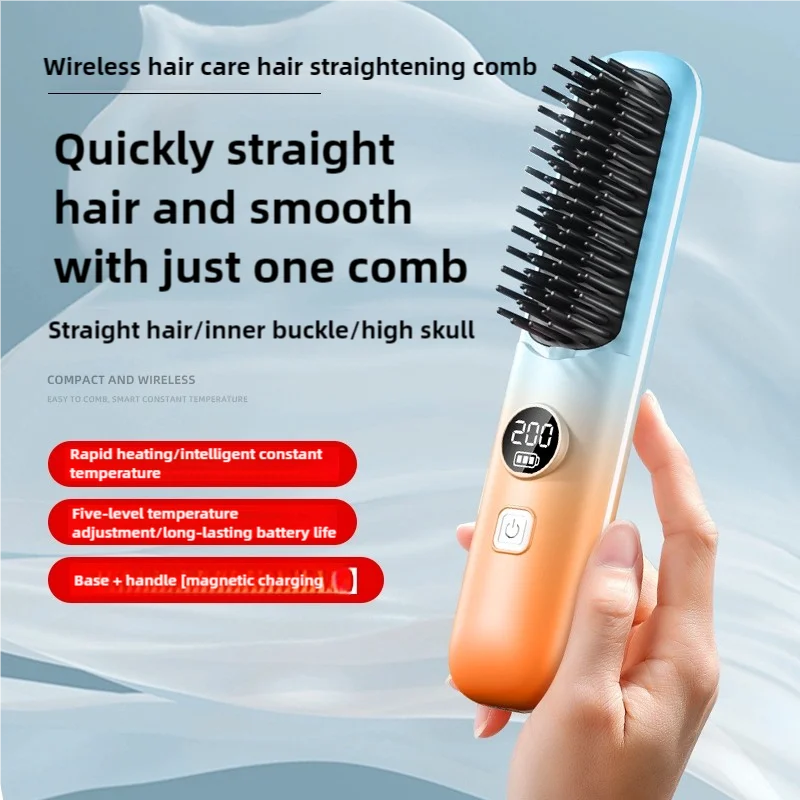 1Pc 便携式 Cordless Hair Straightener, Women's Hot Air Comb, 5 Temperature Adjustment, Constant Temperature and Anti-Scald,