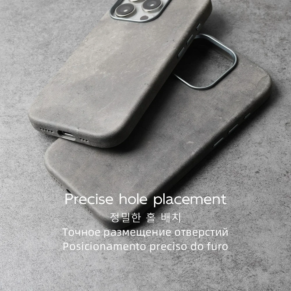 YMW Scars Crazy Horse Genuine Leather Case for iPhone 16 Pro Max 15 14 13 Mini Magnetic PULL-UP Frosty Cowhide Phone Cover 6