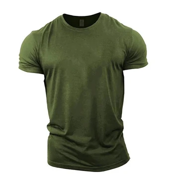 T-shirt verde militare da uomo manica corta estate sciolto Casual sport palestra Top girocollo tinta unita Big Size maschile Tee 6XL Top 1