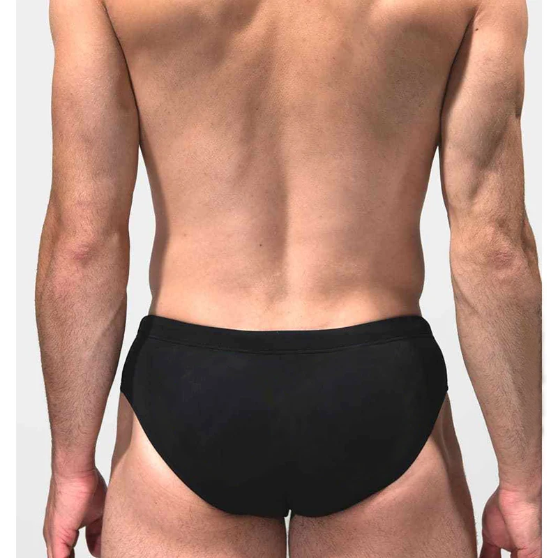 2023 Men's Swimwear Fashion Triangle Swim Trunks Summer Black Swimsuit Low Waist Bikini Panties Quick-Drying Push Pad Briefs 4