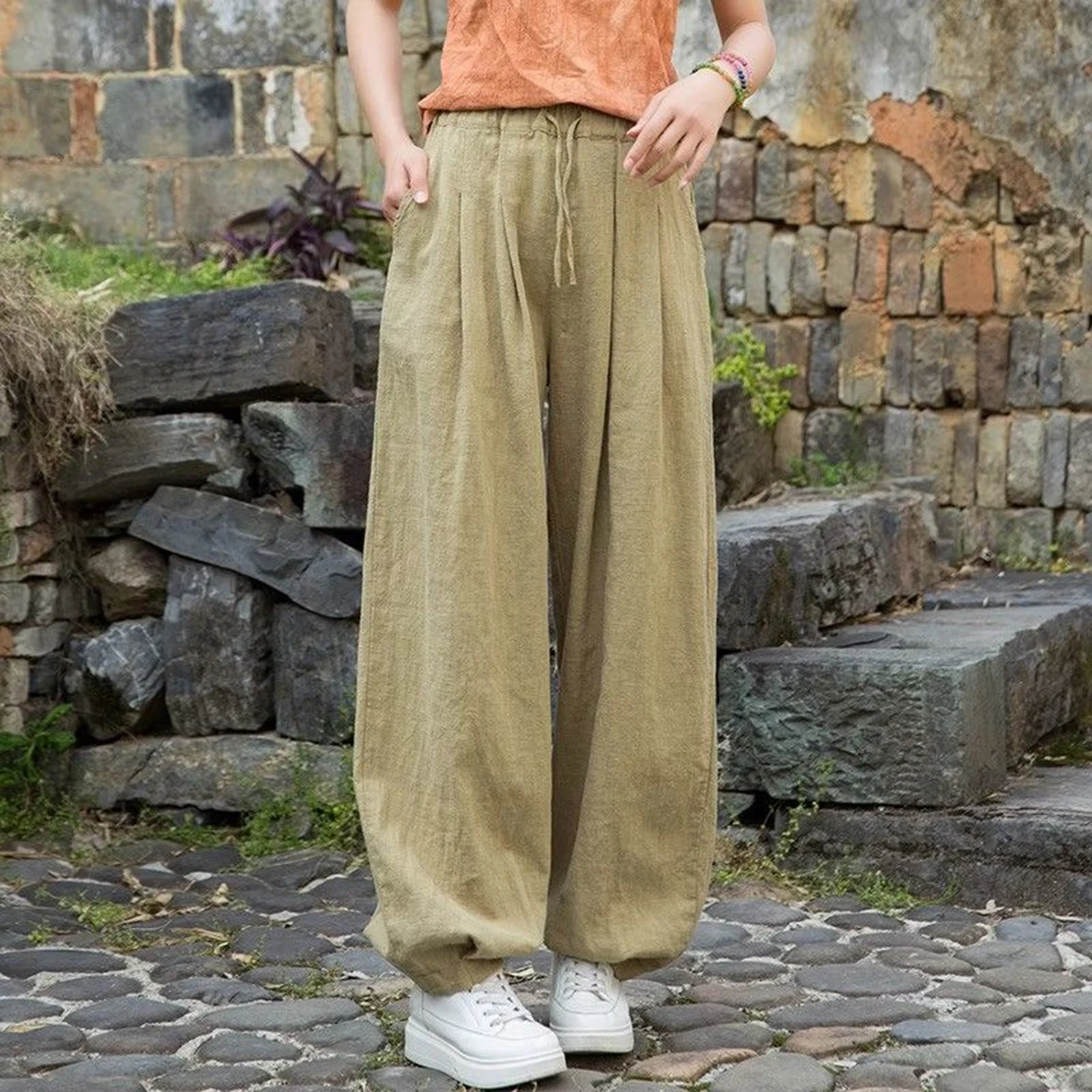 Libin Pantalones De Lino Para Mujer, De Pierna Ancha