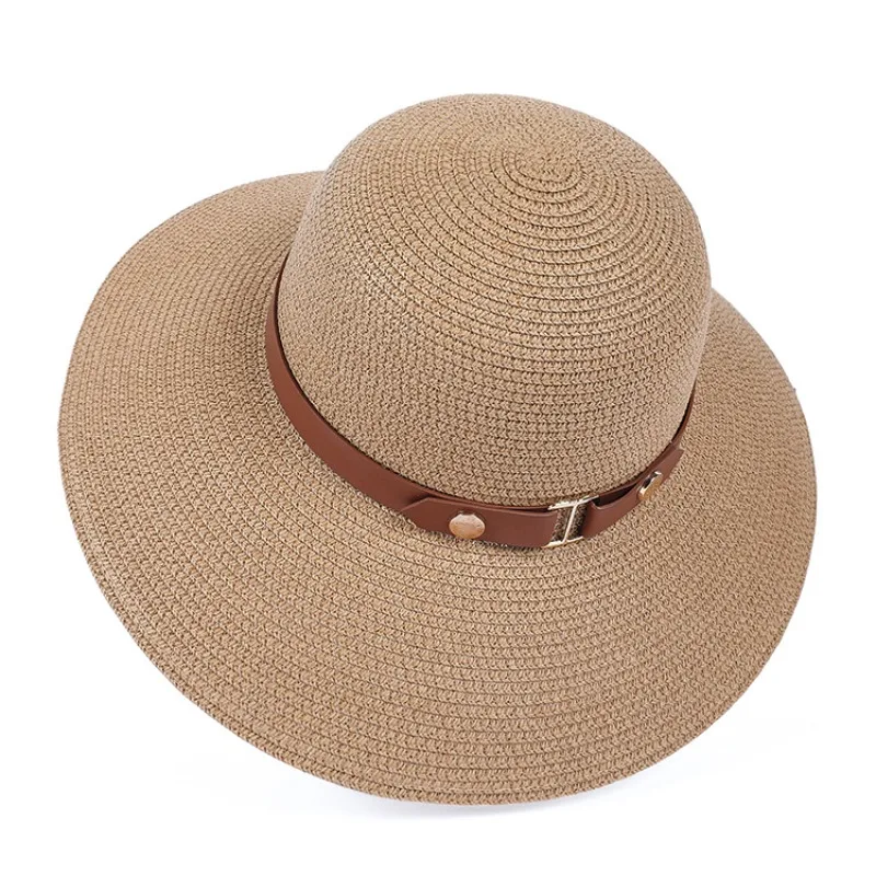 French British Belt Summer Flat Top Hat Women's Big Head Waist Beach Top Hat Beach Holiday Sunshade Sunscreen Straw Hat casual holiday women s fashion cap vacation hand woven bucket sunscreen hats fisherman hat straw beach hat