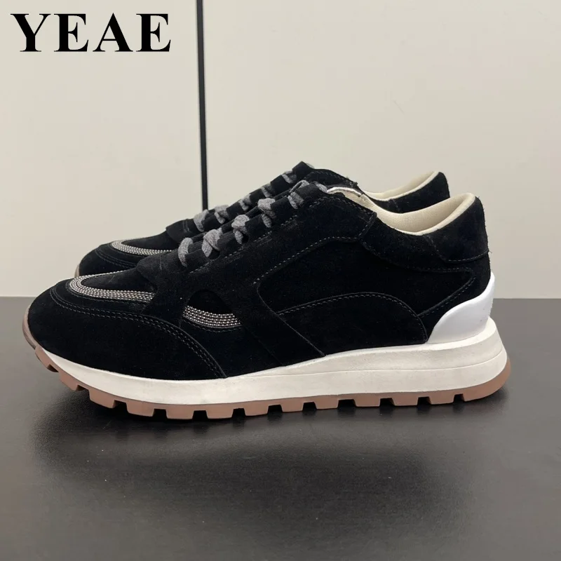 

2024 Women's Casual Sneakers Suede Leather Platform Round Toe Shoes Fashion Women Lace-up Walking Shoes Women Vulcanized Shoes