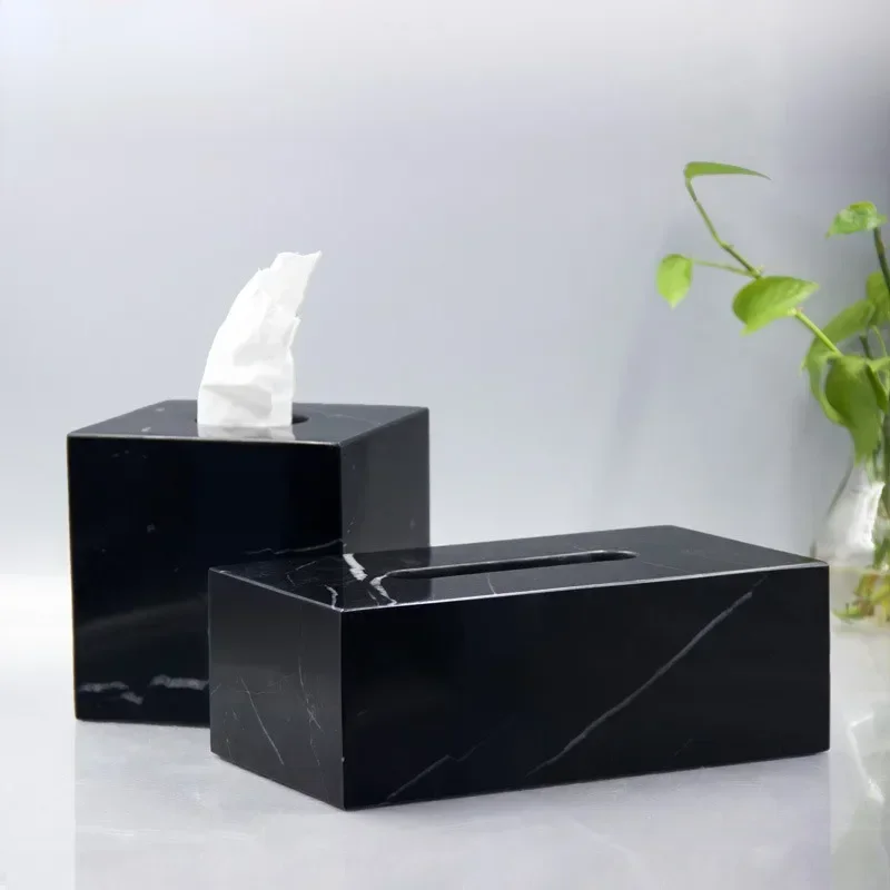 

Nordic Modern Natural Marble Tissue Box Black Rectangular Light Luxury Paper Box Home Hotel Model Room Creativity Crafts