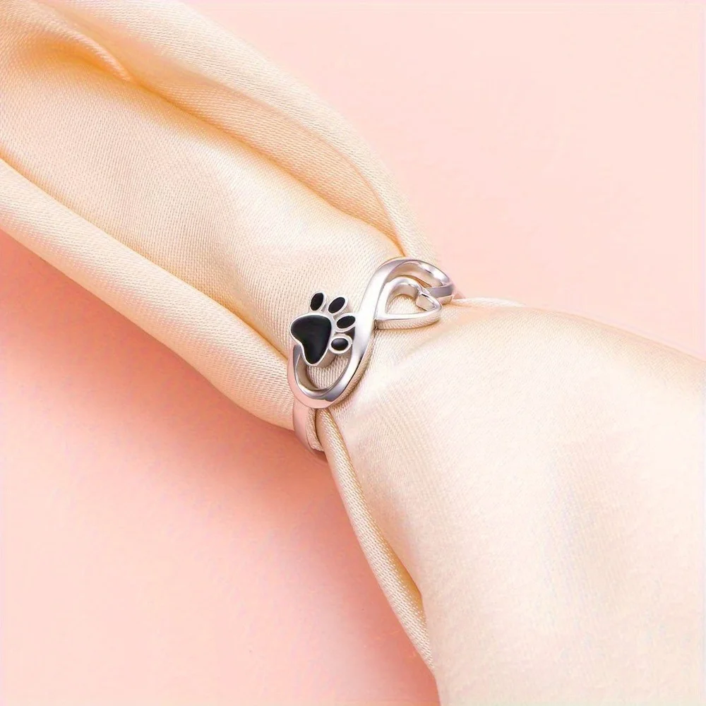 Dog Paw Print Ring Alloy Jewelry, Trendy Ring for Women Men, Birthday Gifts for Pet Lovers and Family Anniversary Party Gifts, finger rings
