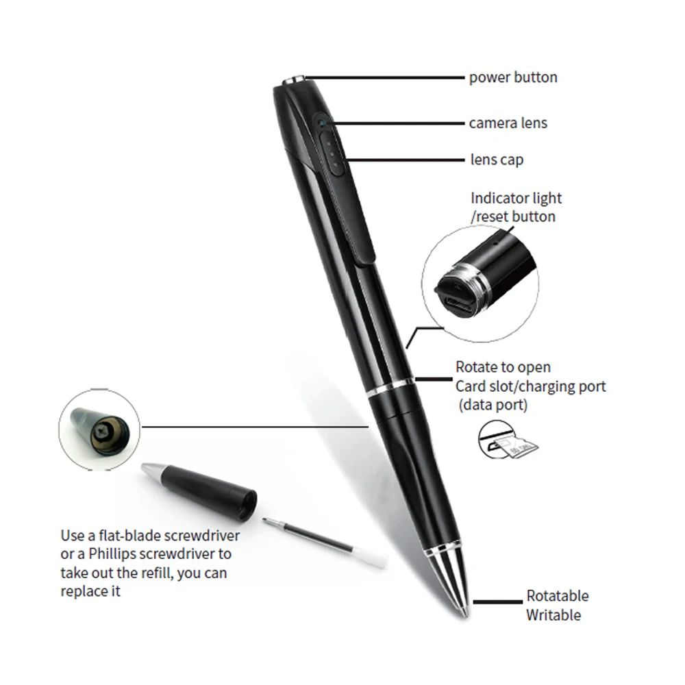 V8 PLUS Mini Pen Camera Full 1080P Portable Camera Pen Video Recorder