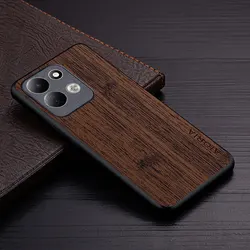 Bamboo Wood Pattern PU Leather Luxury Phone Case Cover for Redmi 17 5G (Coffee)