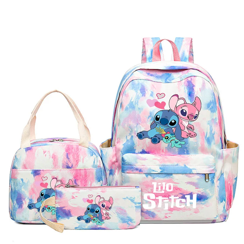 3Pcs/set Disney Lilo Stitch Colorful Backpack Children Teenager Cartoon School Bookbag with Lunch Bag Student Boy Girl Schoolbag 1