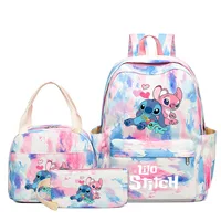 3Pcs/set Disney Lilo Stitch Colorful Backpack Children Teenager Cartoon School Bookbag with Lunch Bag Student Boy Girl Schoolbag 1