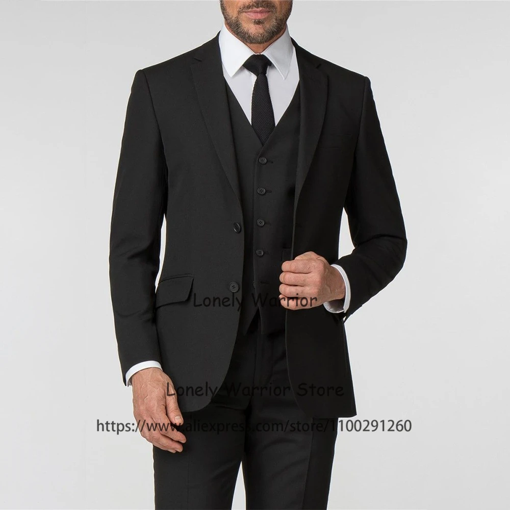 Classic Black Slim Fit Mens Suit Formal Business Blazer Wedding Groom Tuxedo Banquet 3 Piece Set Costume Homme Jacket Vest Pants