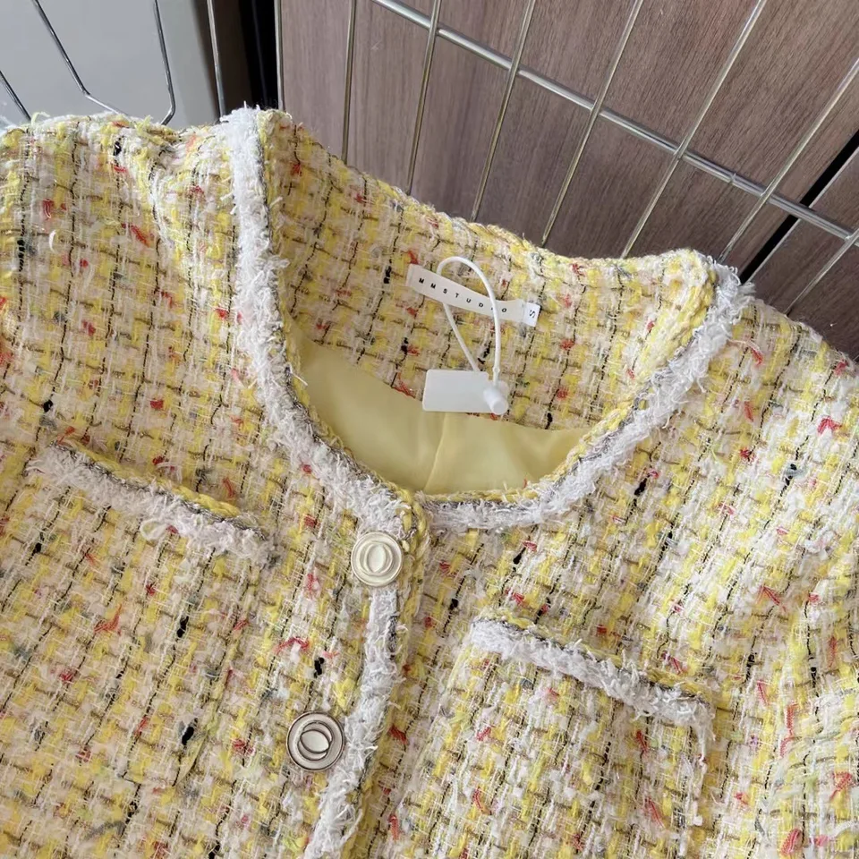 ジャケット・アウター sheller 5th check tweed jacket YELLOW Tweed Jacket Yellow Spring / Autumn Women's Classic Ladies