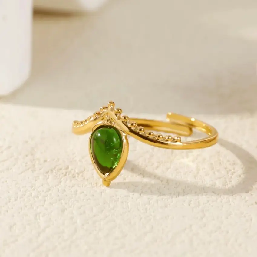 Zircon Green Water Drop Rings For Women