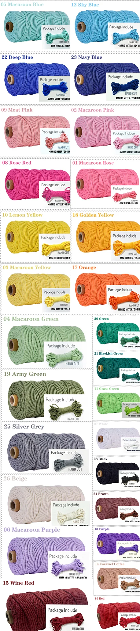 4 mm 10 Meter Makramee-Baumwollfaden, buntes Seil mit hoher Qualität für Armbänder, Taschen, Wandbehänge – Detail 10