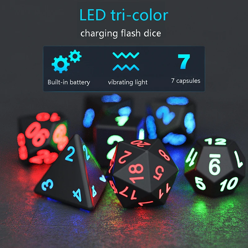 7pcs/set Luminous Dnd Dice Luminous Rpg Dice Set Led Rechargeable Dice