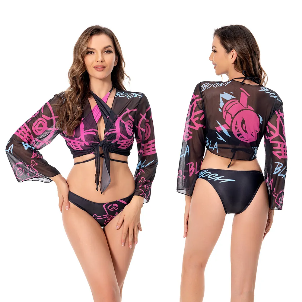 

Anime Arcane LoL Jinx Cosplay Costume Cloak Swimwear Swimsuit For Girls Halloween Carnival Party Women Role Disguise Suit