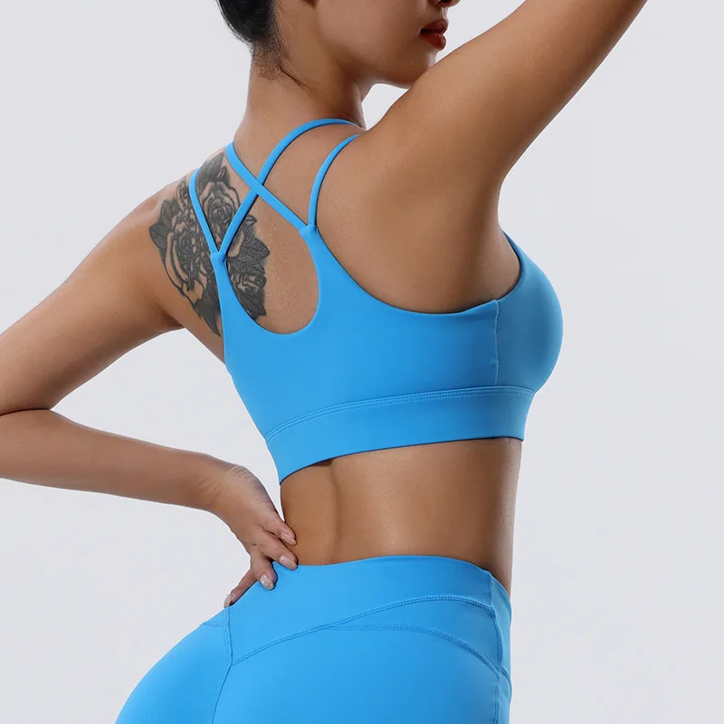 Women High Impact Fitness Yoga Bra Gathered Push Up Sports Underwear Sexy Back Gym Crop Top Breathable Quick Dry Workout Clothes