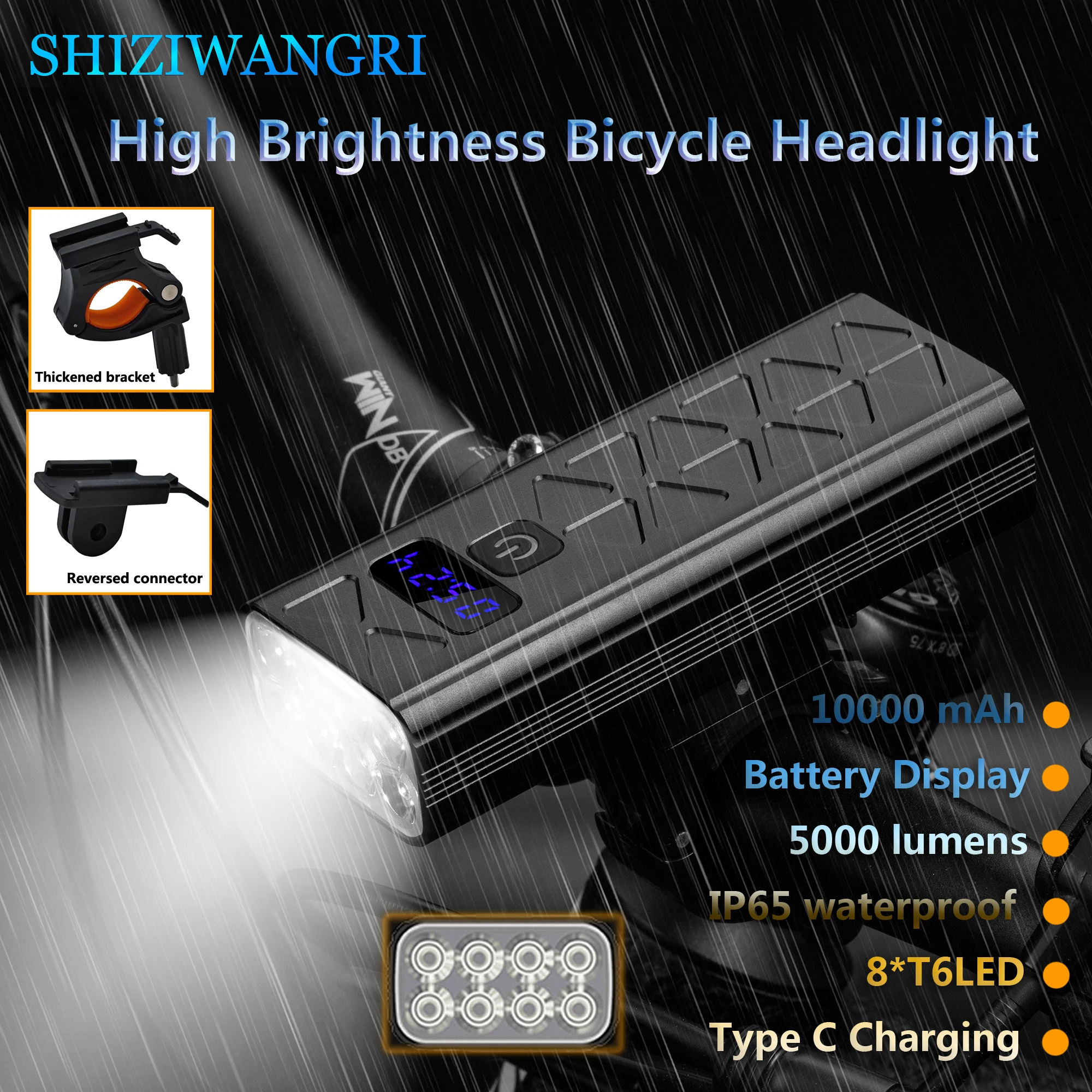 

Велосипедный фонарь 10000 мАч (с цифровым индикатором уровня заряда батареи), водонепроницаемый велосипедный фонарь, 5000 лм, 8 светодиодных фонарей, велосипедное освещение