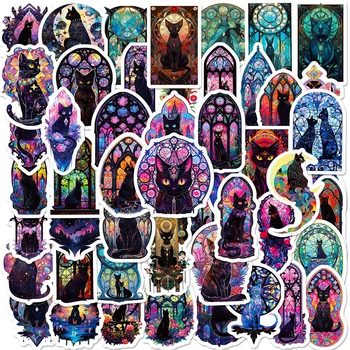 만화 고딕 다크 블랙 고양이 달 스티커, 미적 데칼, 물병, 전화 노트북, 멋진 문구 스티커 장난감, 10 개, 30 개, 50 개