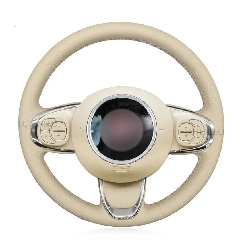 Beige Kunstleder Handnähen rutschfeste Auto-Lenkradabdeckung für Fiat 500 2015–2021 500C 2016 2017 2018 2019 2020 2021