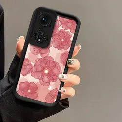 Black Flowers Pattern Shockproof Silicone Phone Case - Soft Cover Capa for Honor 50SE (Black-596)