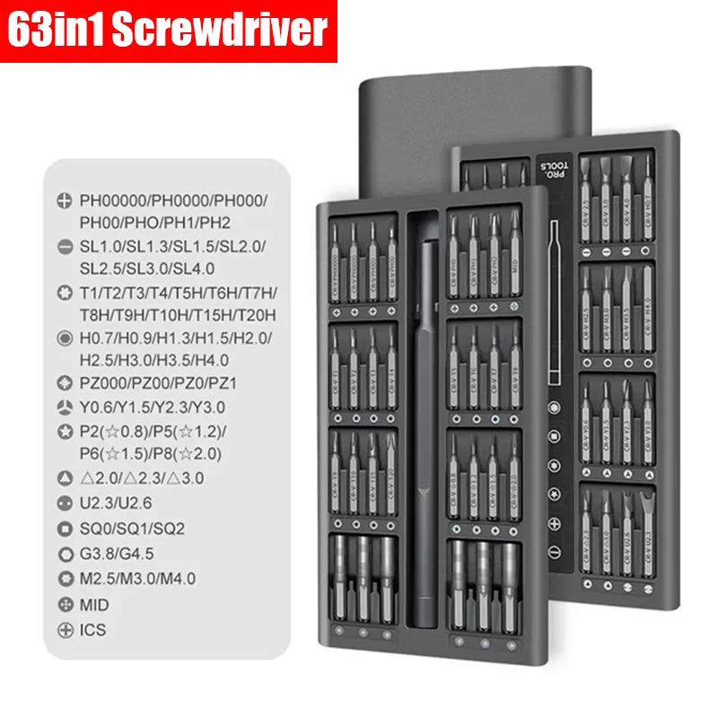 Screwdriver Set 63 in 1 Precision Phillips Torx Magnetic Bit Professional Repair Tool Kit for IPhone Watch Camera