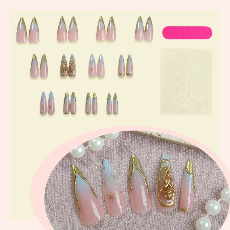 24개/1박스 가짜 손톱 누드 프렌치 가을 3D 유럽-미국 그라데이션 프레스온 네일 팁 여성 또는 친구를 위한 이상적인 선물