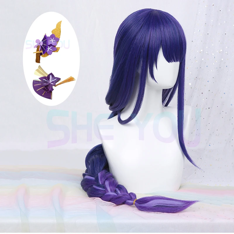 

Парик для косплея игры аниме Genshin Impact Raiden Shogun, предварительно стилизованные длинные термостойкие синтетические волосы фиолетового цвета Baal Beelzebul