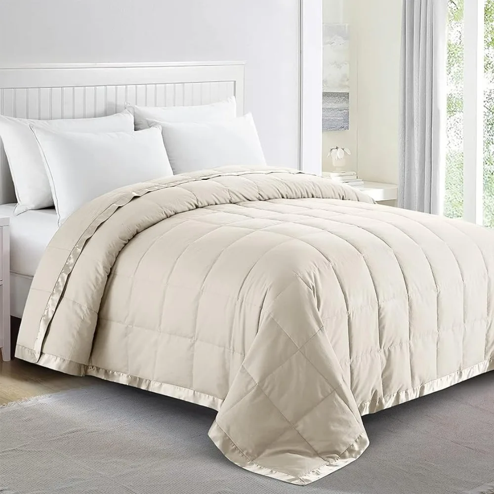 

Blankets King Size - Soft Lightweight Down Blanket for All Seasons,Cozy Warm Luxury Bed Blanket with Satin Trim, Ivory(108"X90")