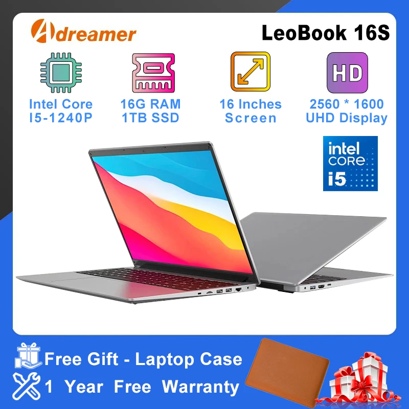 מחשב נייד 16 אינץ 'Adreamer LeoBook16S 2560 * 1600 IPS 60Hz CPU Intel Core i5-1240P 16GB RAM SSD 1TB 16' מחשב שולחני עסקי