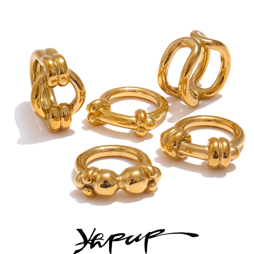 Yhpup 316L Stainless Steel Geometric Knot Golden 18K PVD