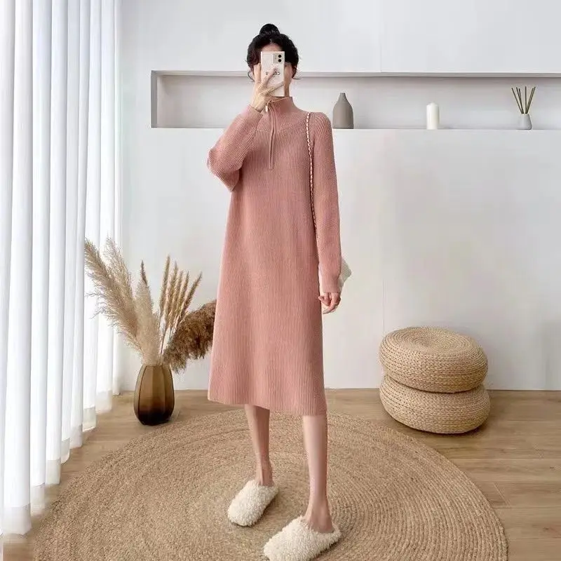 

Dresses for Women Black Woman Dress Pink Knitted Evening Robe Crochet Turtleneck Clothes Bodycon Maxi Long Autumn and Winter Hot