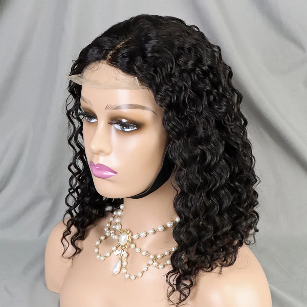 200% Density Human Hair Wig 4x4 Transparent Lace Closure Frontal Wigs Short Bob Curly Water Wave Human Hair Wigs for Black Women