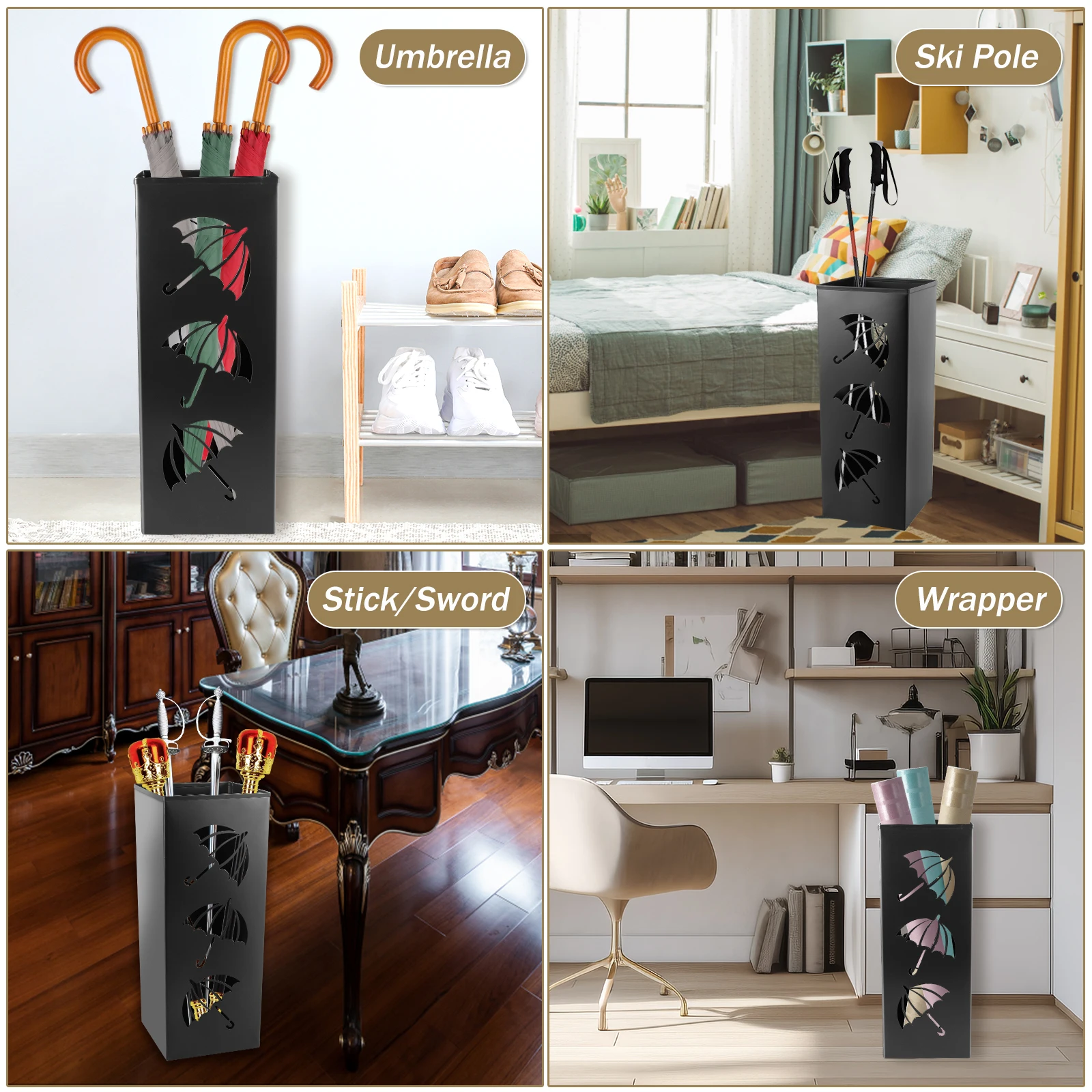 Umbrella Holder Metal Hollow Out Stand Storage Bucket