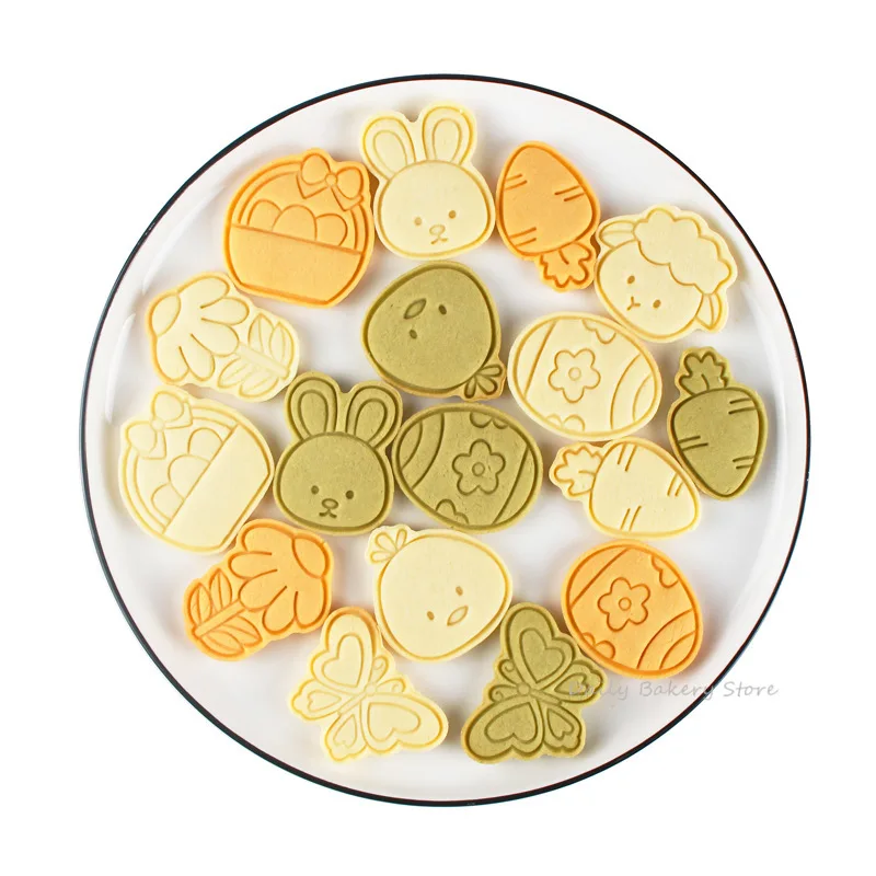 Multiple Sets Cartoon Easter Cookie Cutter Mould Cute Bunny Rabbit Easter Eggs Biscuit Embosser Stamp Baking Fondant Cake Tools Cookie Cutter Baking Mold Cookie Mould Baking Decorating Tools