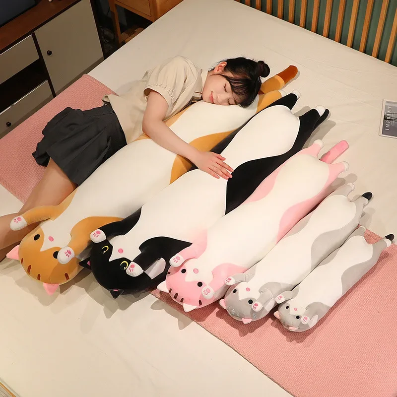 Cute Long Strip Cat Stuffed Body Pillow Cartoon Cat Plush Cushion Kawai Sofa Bedroom Throw Pillow Home Decoration Creative Gifts 3