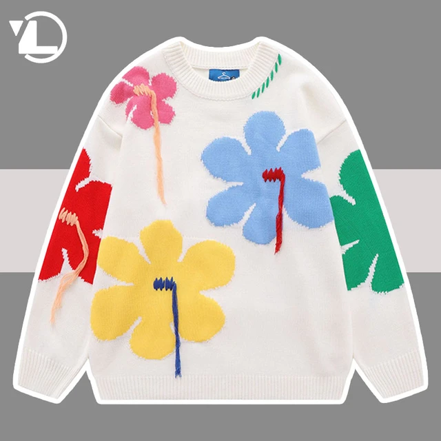 Mens Flower Sweater, Pullover Sweater