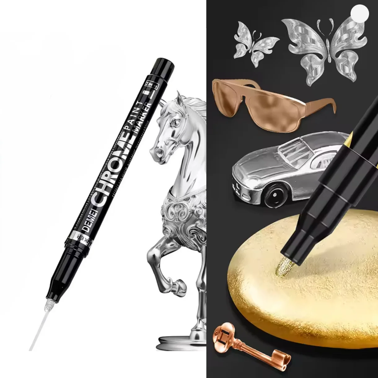 Dual Pack Mirror-Effect Marker Pens - Gold & Silver, Medium Tip, Ergonomic Design